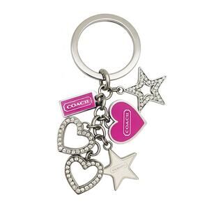 Coach Heart & Star Charm Keychain Silver Pink Rhinestone Bag Charm